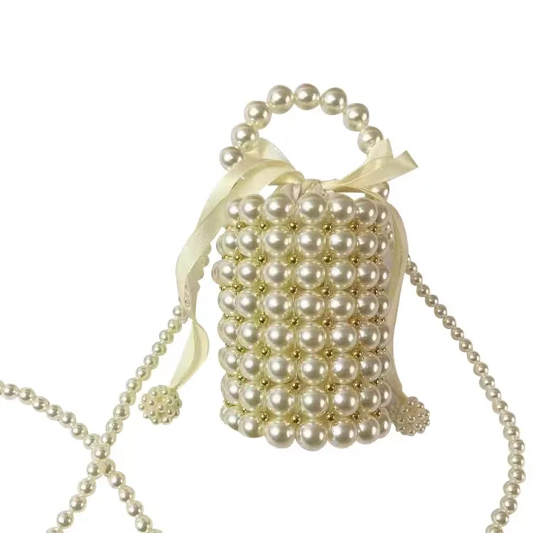 Korea Silver Handmade Pearl Bag - Mini Bucket Beaded Hand Bag