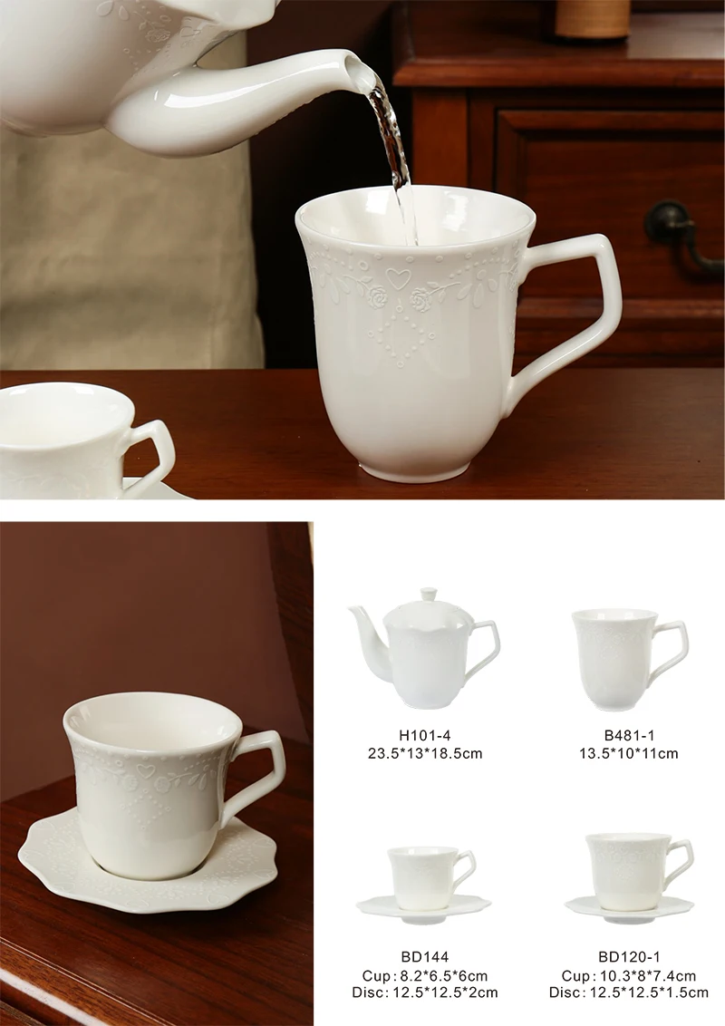product wholesale ceramic flower prints cup and saucer set elegant tea pot set restaurant personalized decal tableware set355-2