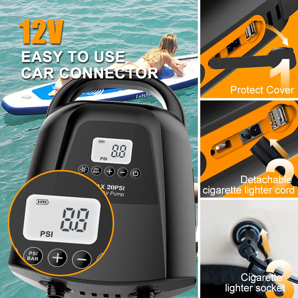 Электрический перезаряжаемый воздушный насос высокого давления SUP весло доска Цифровой портативный Интеллектуальный