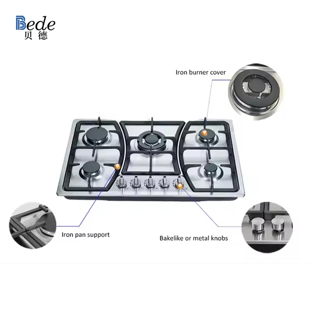 Multifunction 5 Burner Gas Stove Stainless Steel RV/ Household Gas Cooker Electric Battery Power Portable Outdoor Friendly