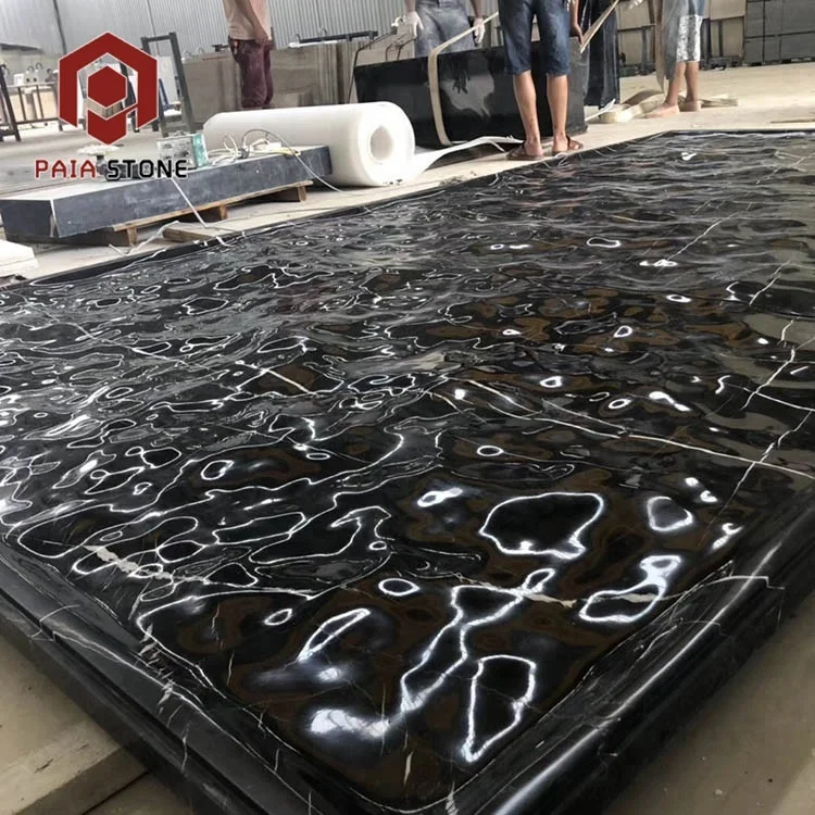 Panel Seni 3D Bergaya Riak Air dari Marmer Hitam Berkualitas Tinggi untuk Dekorasi Dinding TV