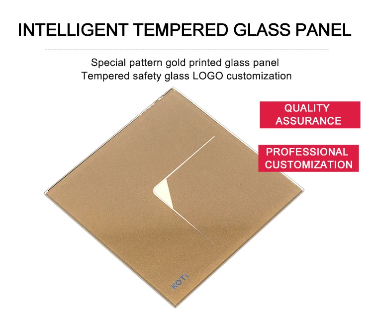 Customized golden printed LOGO glass panel with special pattern tempered safety glass for touch switch glass panel
