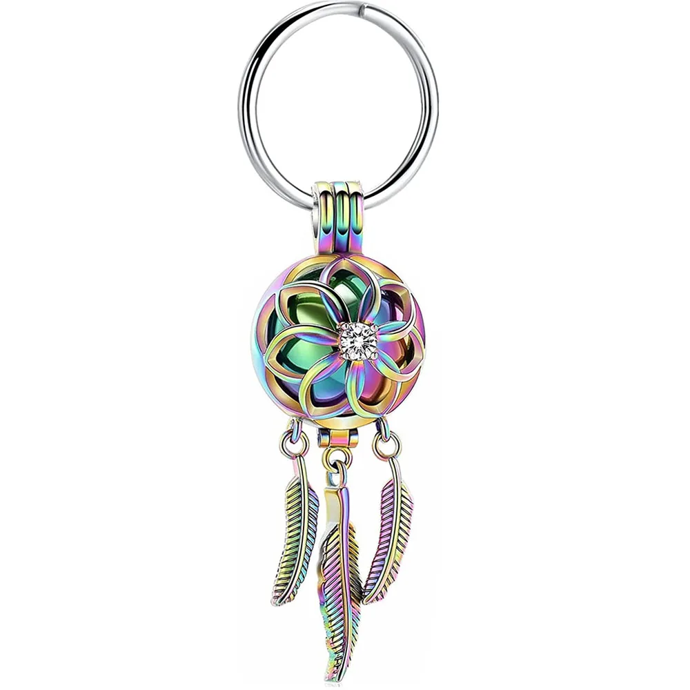 Cremation Jewelry Stainless Steel Urn Feather Tassel Hollow Keychain Cremation Aluminum Urn Memorial Pet/Human