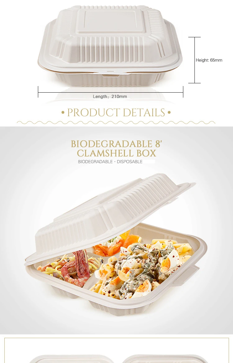 Cornstarch 3 Compartments 900ml Biodegradable Microwave Takeaway Food ...