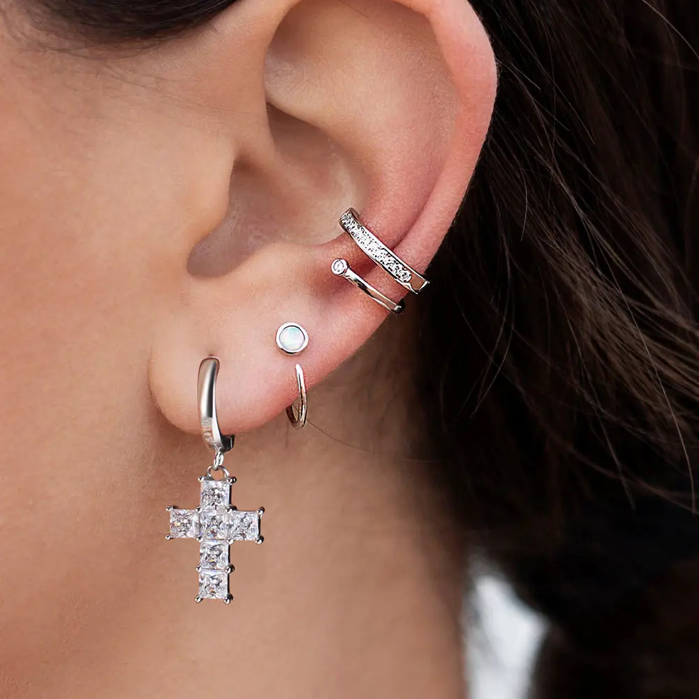 LZE13 RINNTIN Cross Dangle Earrings Hypoallergenic 925