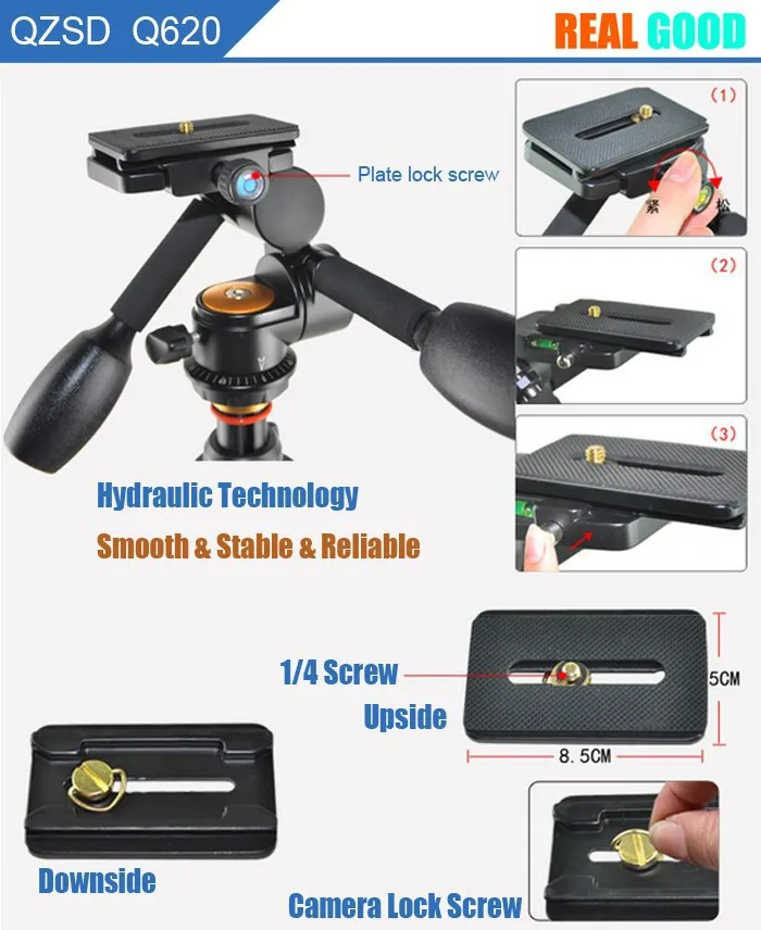 Q620 Aluminum Alloy 15kg Load Capacity Professional Fluid Head DSLR Digital SLR Camera Tripod