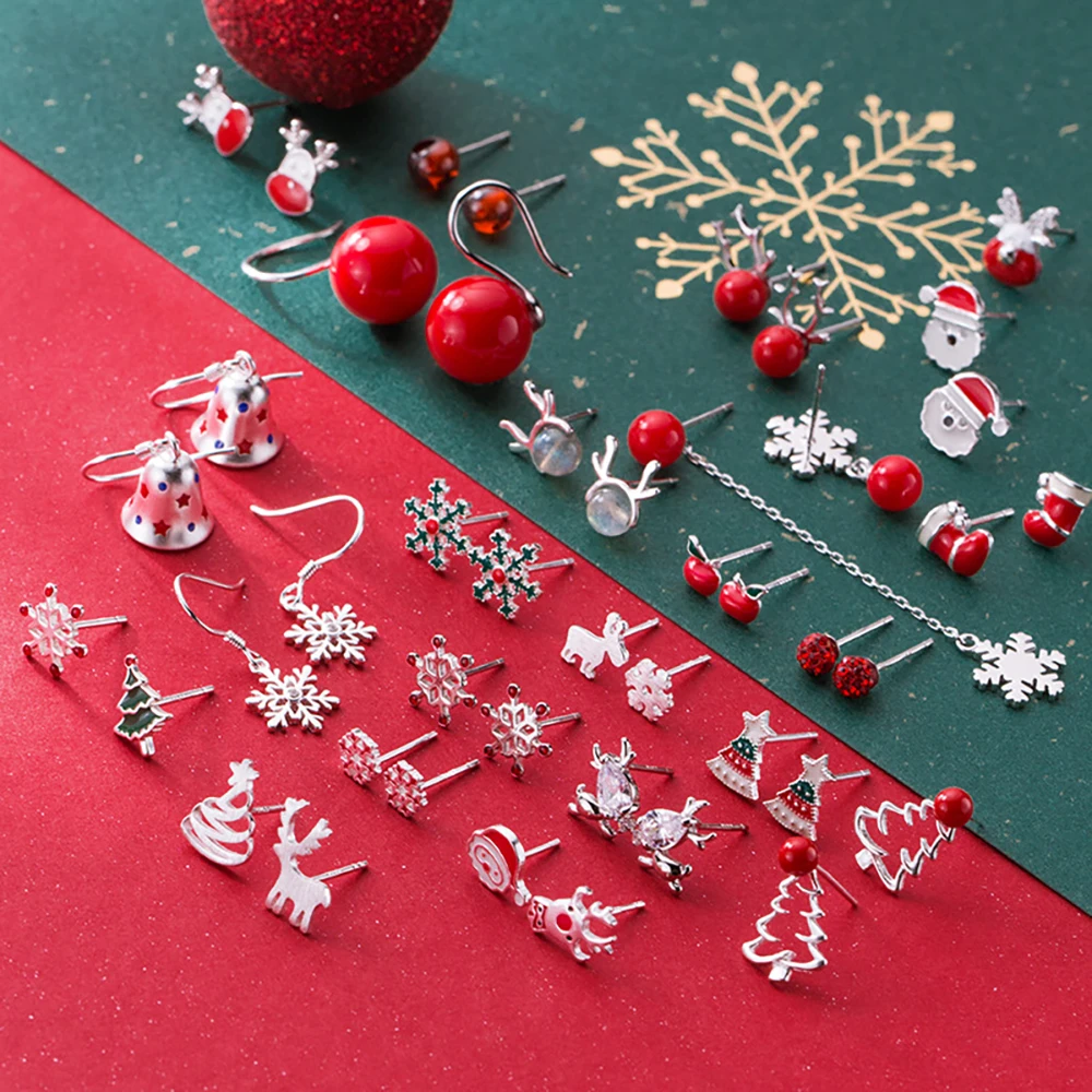 Christmas bell stud earrings Christmas reindeer earrings Christmas earrings Santa Claus earrings Christmas cane stud earrings