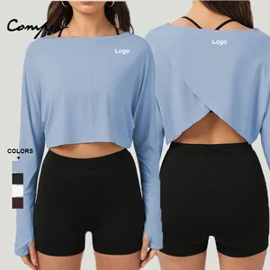 Women's Breathable Quick Dry Long Sleeve Crew Neck Crop Top Yoga Activewear for Gym Outdoor