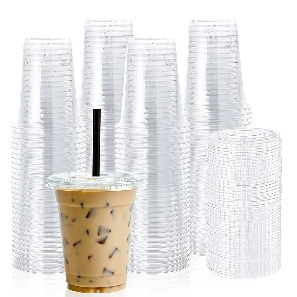 Factory Wholesale 98 mm 12 oz Clear Iced Coffee Cold Drink Cups With Sip  Lids Disposable Plastic Cups With Lids