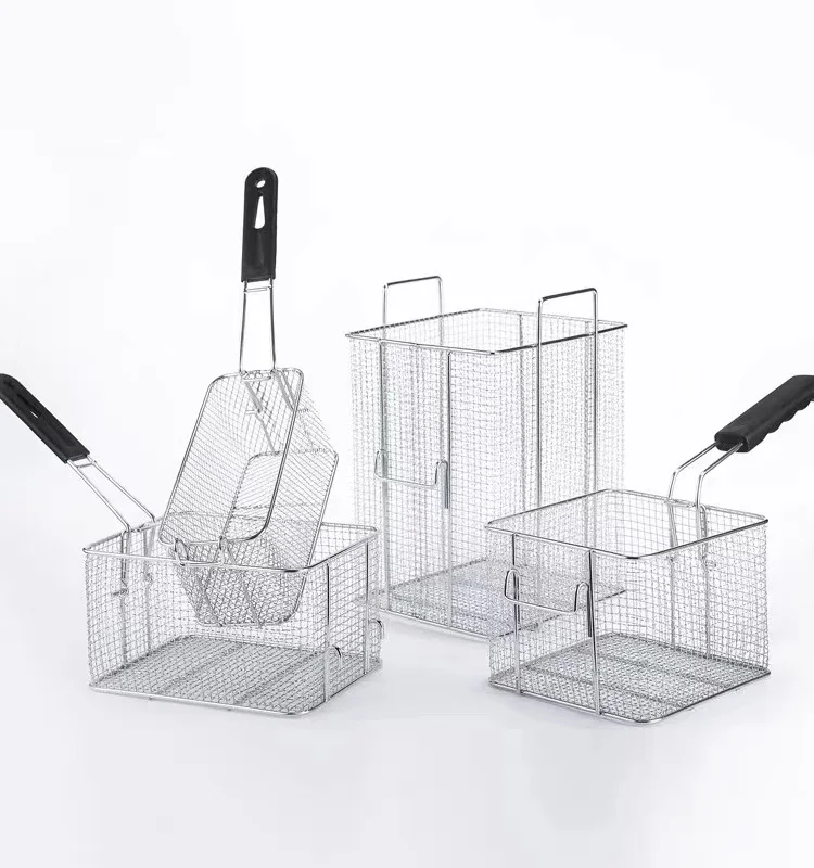 Perforated Strainer 304 Stainless Steel Non-stick Metal Frying Basket Rectangle Fry Chicken Basket KFC Fries Fryer Basket