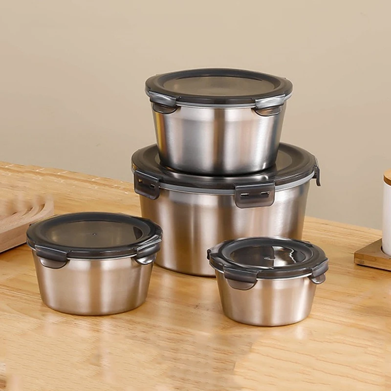 Round Leakproof Black Plastic Lid 304 Stainless Steel Fresh