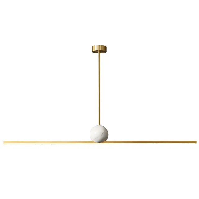 European style minimalist straight strip dinning copper lamp restaurant modern simple luxurious marble pendant chandelier light