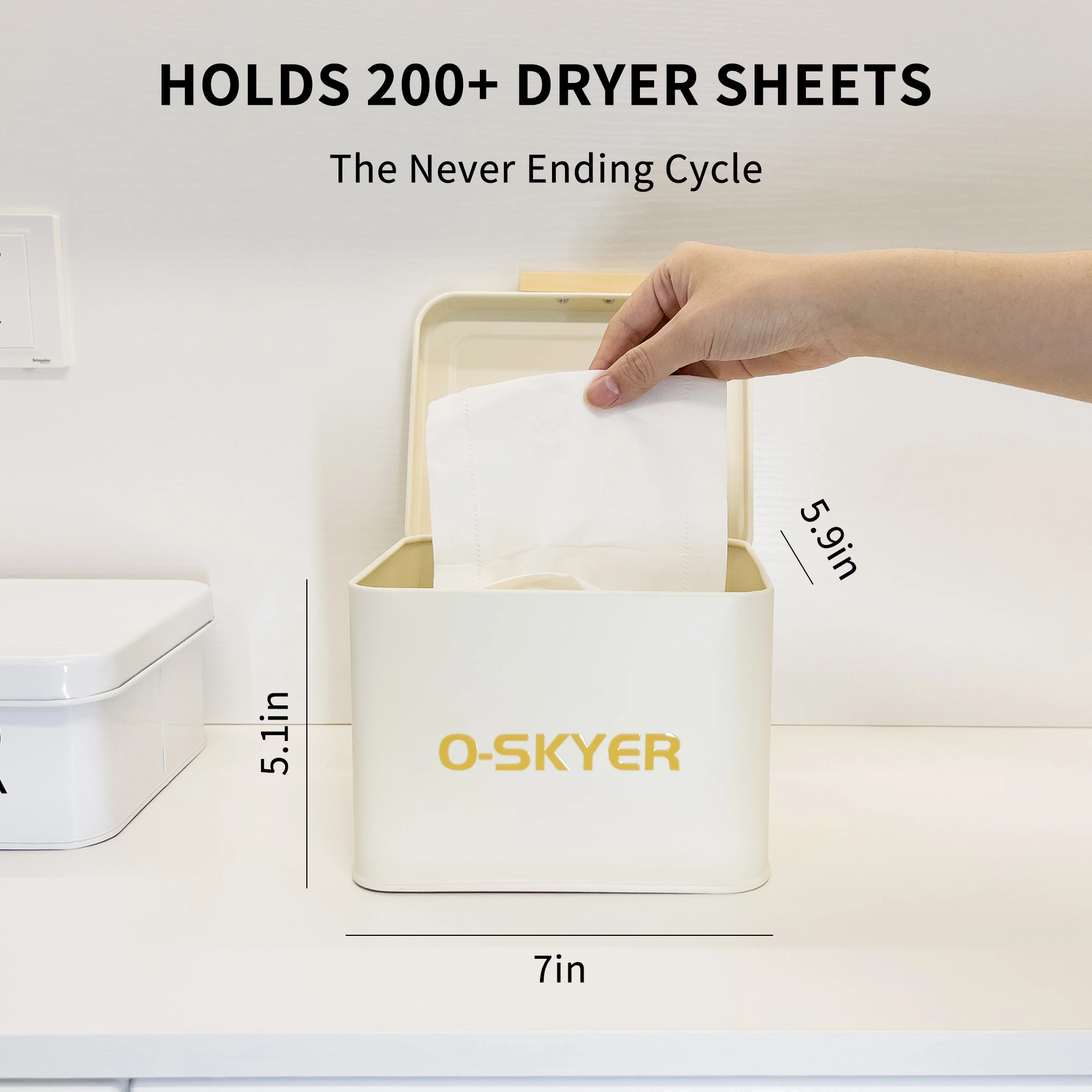 Laundry Room Series Metal Storage Bucket with Lid Decorative Buckets Moisture Proof Tabletop Metal Storage Box