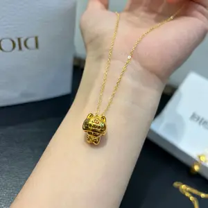Vintage Fashion Cat Animal Pendant Necklace 18K Gold Plated Strand Chains for Women's Anniversary Accessories