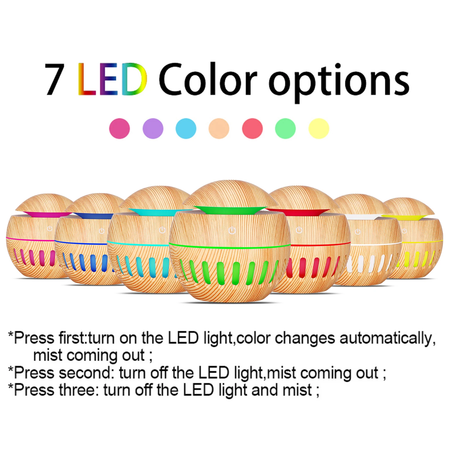 Round Usb Diffuser 130ML 7 Colors Ball Round Wooden Grain Mini USB Electric Humidifier Air ...