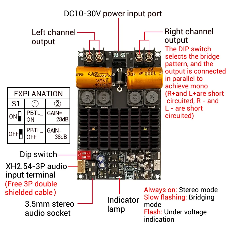 WUZHI AUDIO ZK-2001 TPA3221 200W Amplifier Board for Powerful