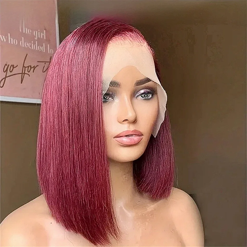 Peluca bob lace front de pelo humano borgoña para mujer_voghion.com