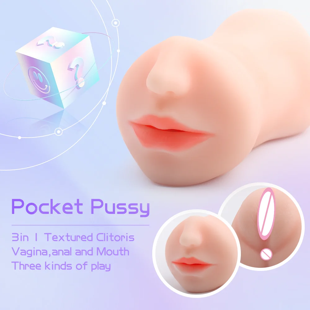 S-HANDE 3 in 1 Artificial Pussy Mouth Vagina Anal Realistic Pocket Pussy Deep Throat Sex Toys for Men
