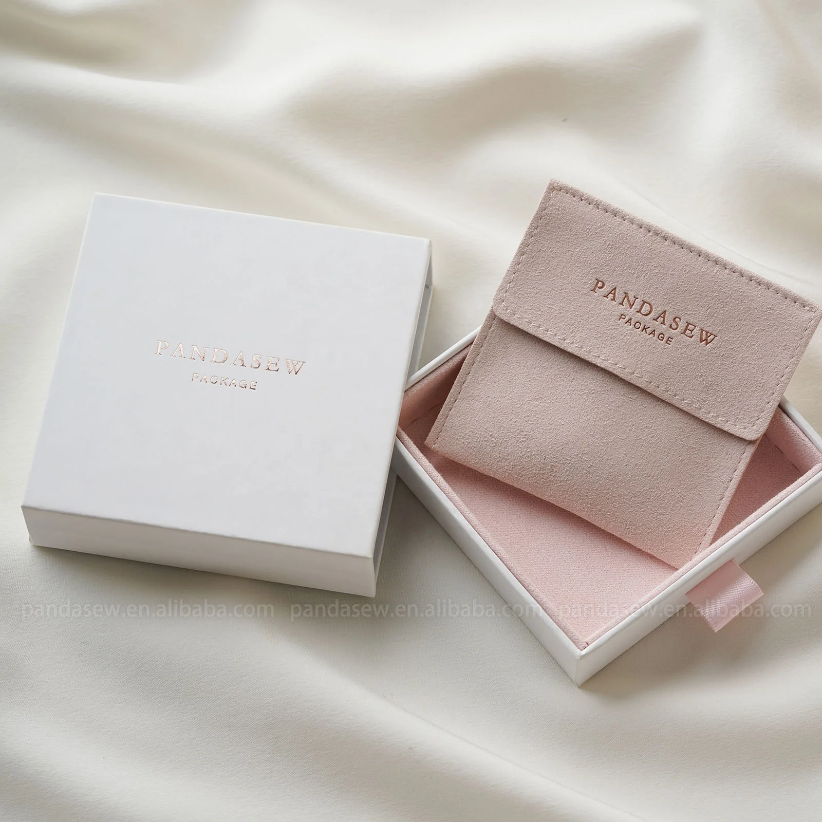 PandaSew Custom Logo Paper with Gray Suede Inside Packaging Bracelet Pendant Necklace Jewelry Drawer Box