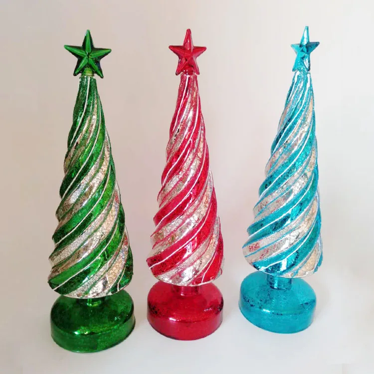 Vintage led lighted up hand painted blown mercury candy glass Christmas tree ornaments set of 3