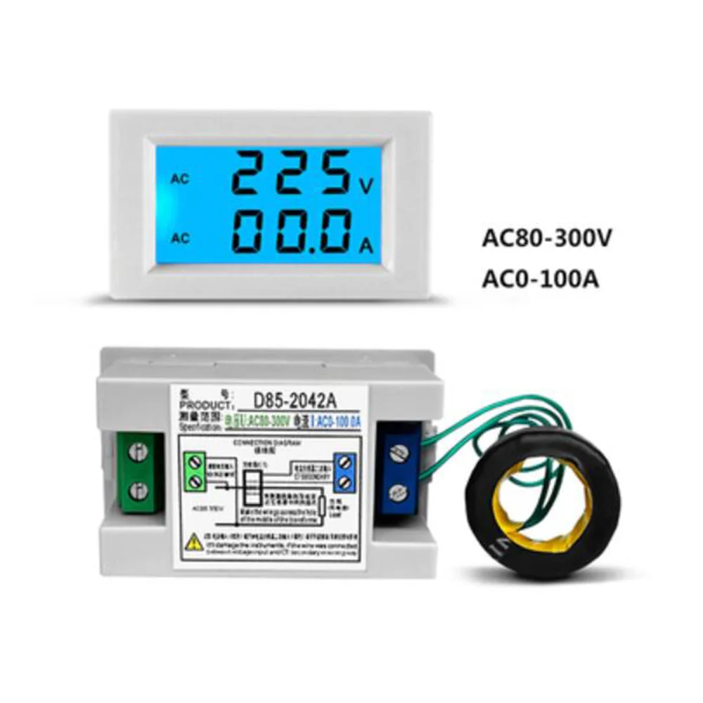 AC Mètre Courant Voltmètre Ampèremètre Mètre dÉnergie de Courant de Tension dAffichage LCD avec Transformateur de Courant 80~260V 100A 