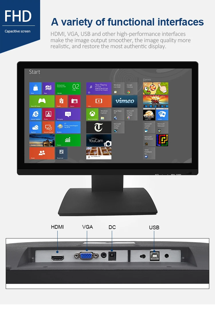 IP65 Industrial Display 21.5 Inch Black Waterproof LED Wall Mount TFT Touchscreen/New Industrial Grade LCD Monitor