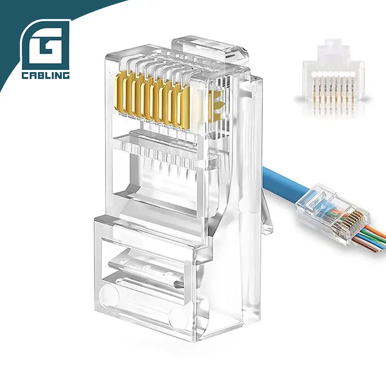 Gcabling RJ45 Connecter Cat5e Cat6 Ethernet 8P8C UTP Unshielded RJ45 Plug Cat 6 5e Pass Through RJ45 Connector