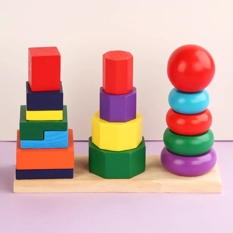 HOYE CRAFT Wooden Rainbow Tower Shape Sorter Stacker Toys Stacking Game