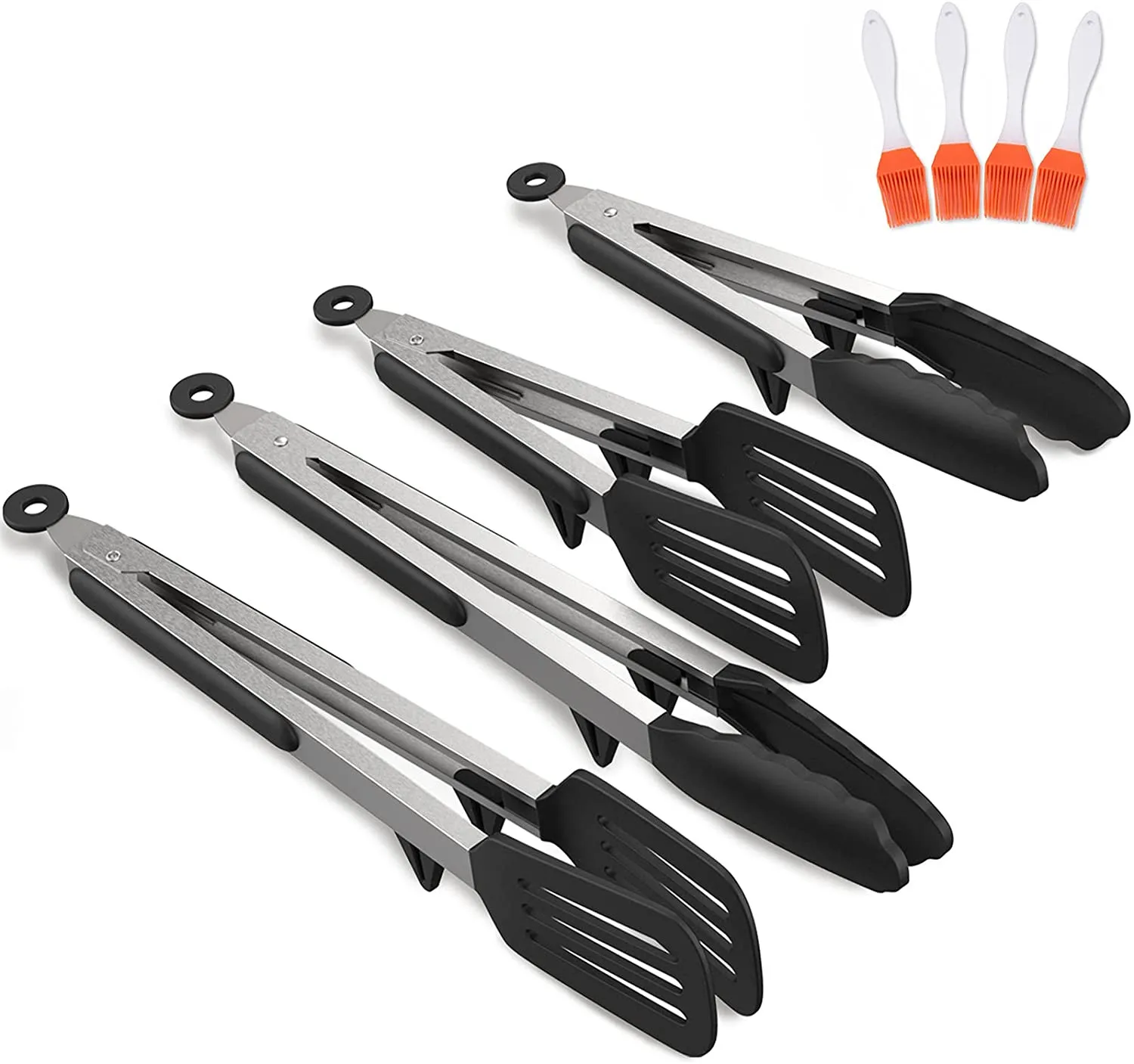 Non-Stick Silicone Food Tongs with Wood Grip Kitchen Cooking Tongs Custom Utensils Set for Baking BBQ USSE Brand Model USSE205 details