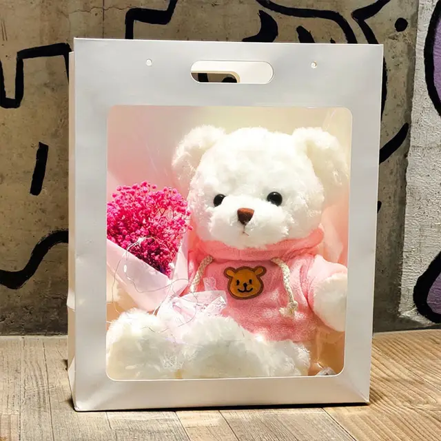 Hot Selling Valentine's Day Gift Teddy Bear with LED Light Glowing Flower Bouquet Teddy Bear Plush Toy