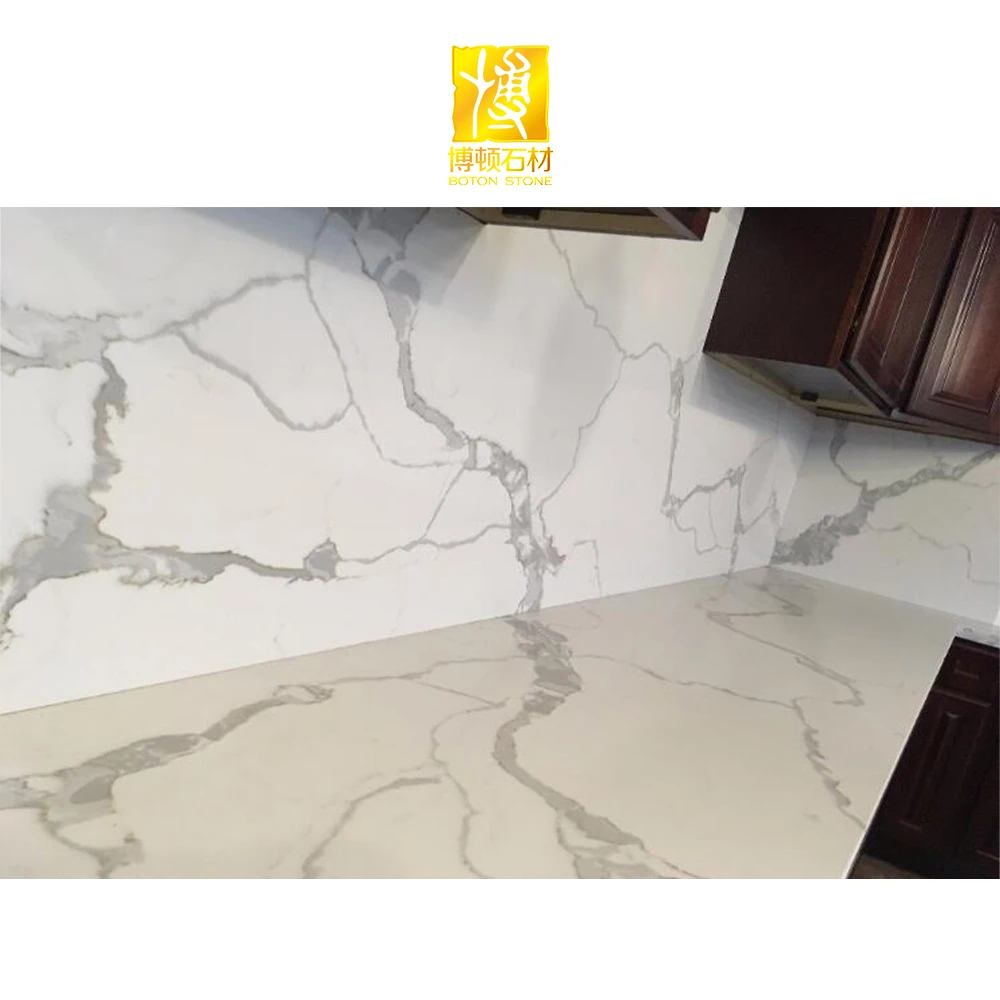 BOTON taş yapay Calacatta Verona inci kuvars taş levhalar beyaz