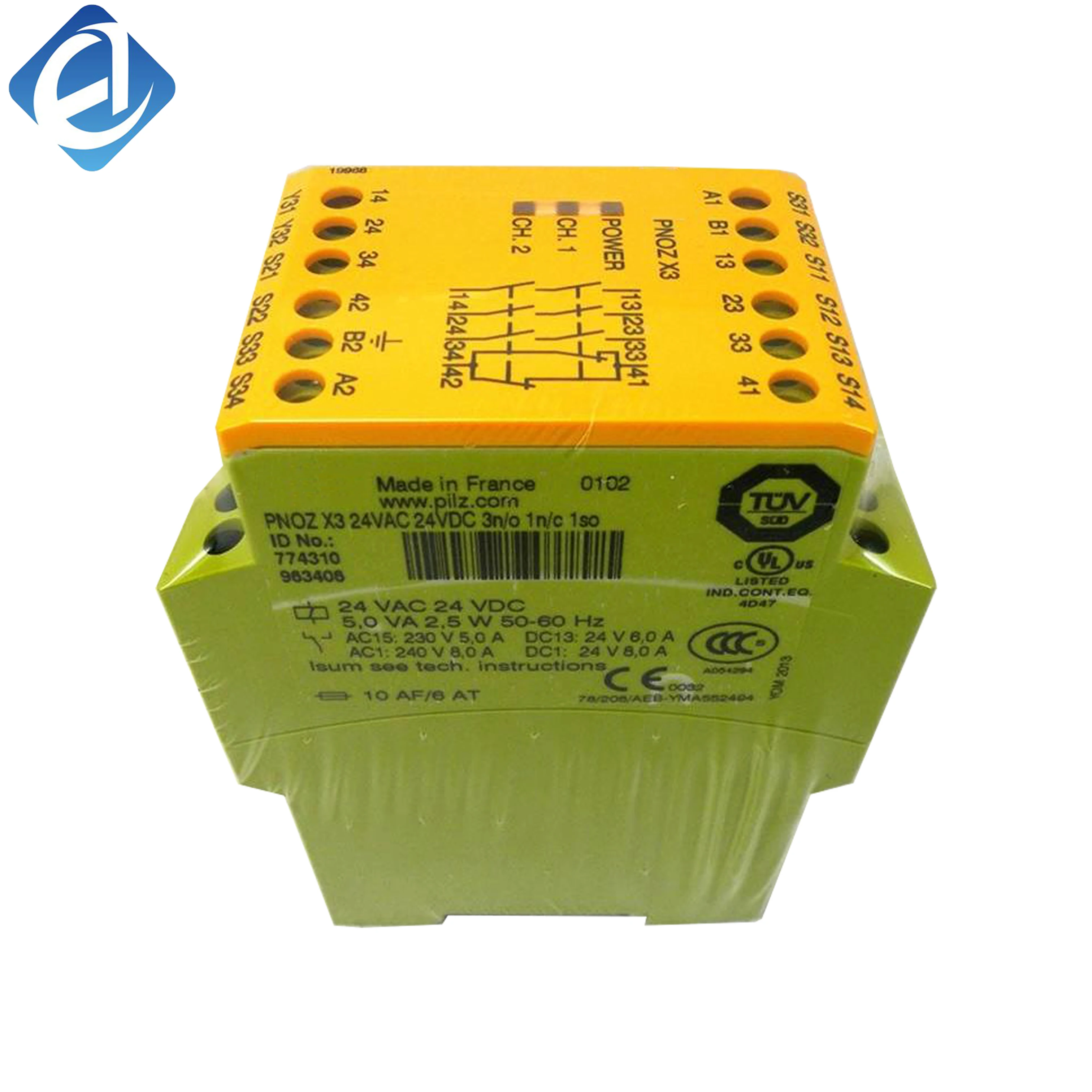 New Original Pilz 774310 Safety Relay Module, PNOZmulti Classic Series. It is used for industrial machinery emergency stop, safety door and safety guard monitoring. 24VDC power supply, DIN rail mounting, compact structure with stable signal output