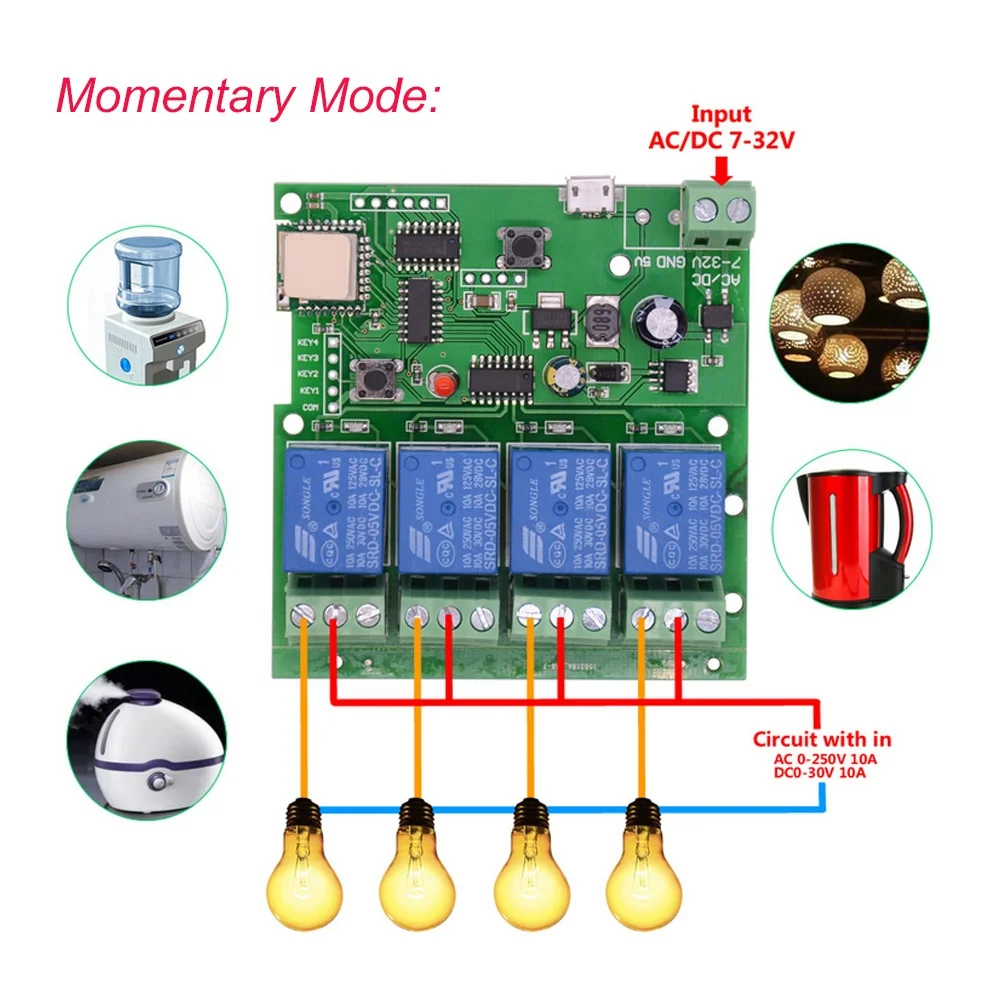 4 канала Сделай Сам Интеллектуальный переключатель Wi-Fi модуль реле с автофиксацией/шаговым управлением автоматической блокировкой кирпечей из глины DC7-32V для Amazon Alexa Google Home приложение