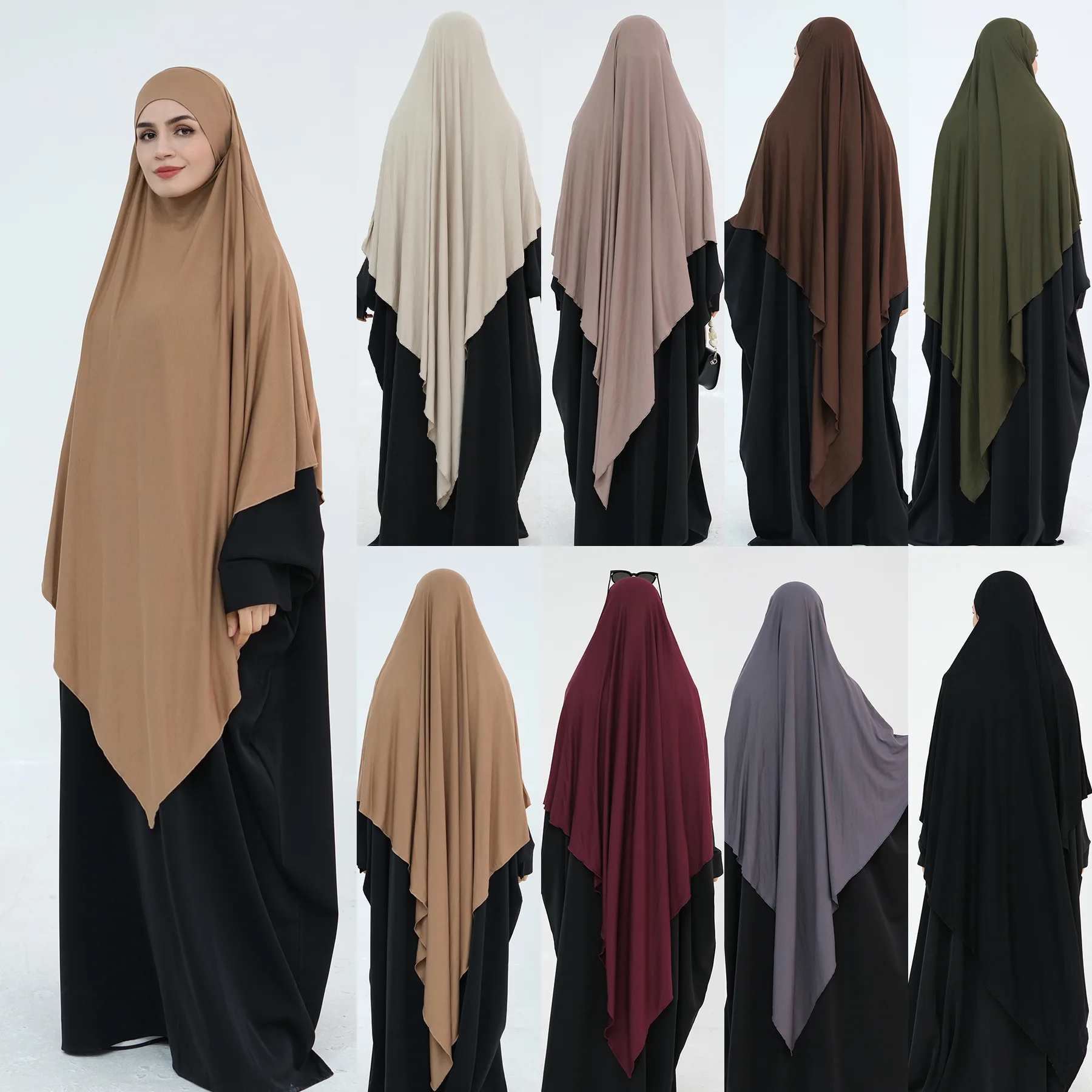 LM517 Lightweight Muslim Hijab Soft Stretchy Jersey Long Khimar