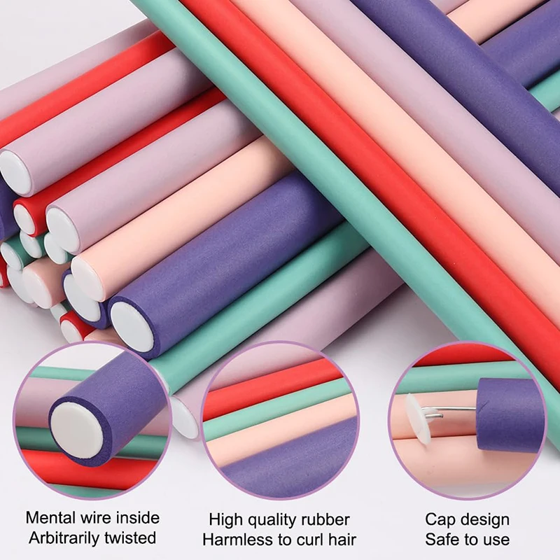 Factory Direct Sale 42Pcs/Pack Soft Foam Flexible Twist Curling Rods 7 Sizes Heatless Hair Rollers for Long and Short Hair
