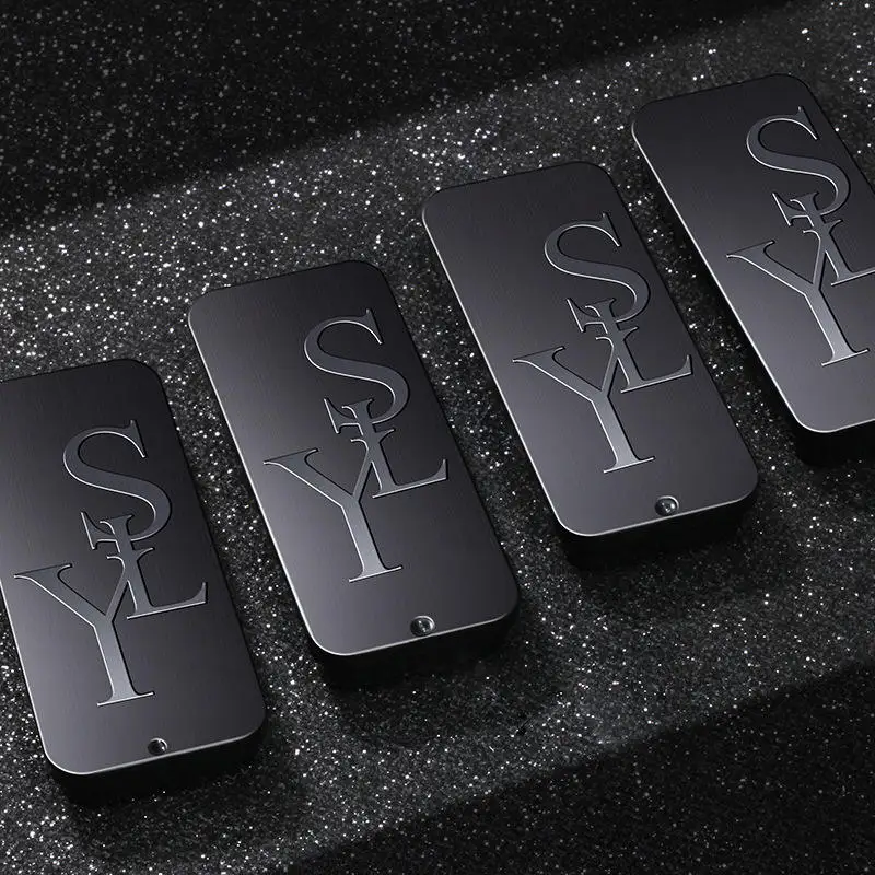 Wholesale Custom Printing Black Emboss Solid Natural Perfume Container Lip Balm Mint Rectangle Sliding Lid Tin