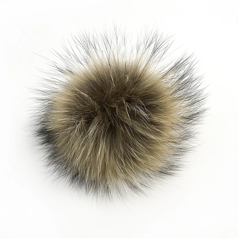 15cm Hot Sale White Real Fur Pompom Detachable Snap Raccoon Fur Pompoms
