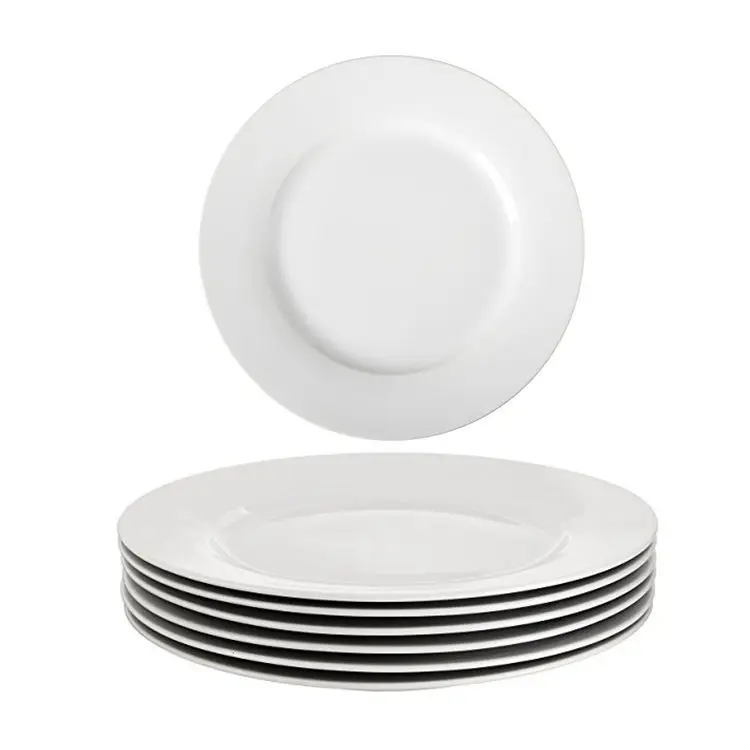 Wholesale Cheap Bulk Simple Round Porcelain White Flat Dinnerware Dinner Plate Ceramic Plates