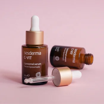 1oz 30ml Shiny Brown Amber Variety Set Colour Cosmetic Flat Shoulder Dropper Bottle for Serum Oil Creams with Matte Gold Dropper