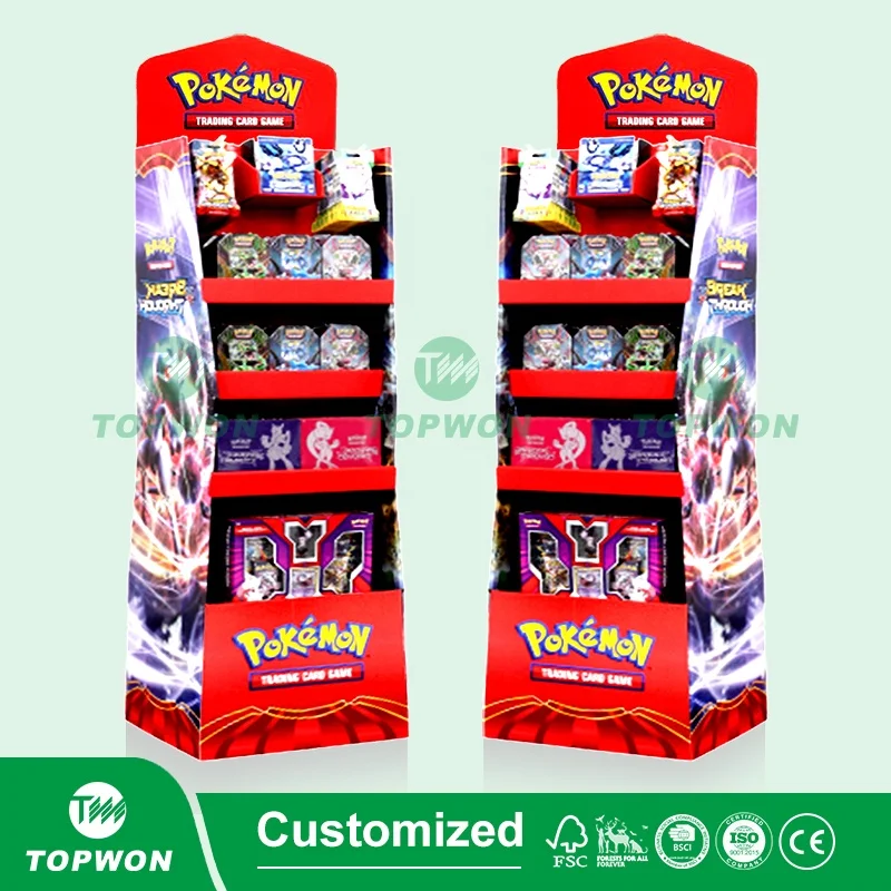 Custom Supermarket Retail Toy Display Rack Cardboard Pop Display Stand Playing Card Cartoon Plush Toys Display Stand