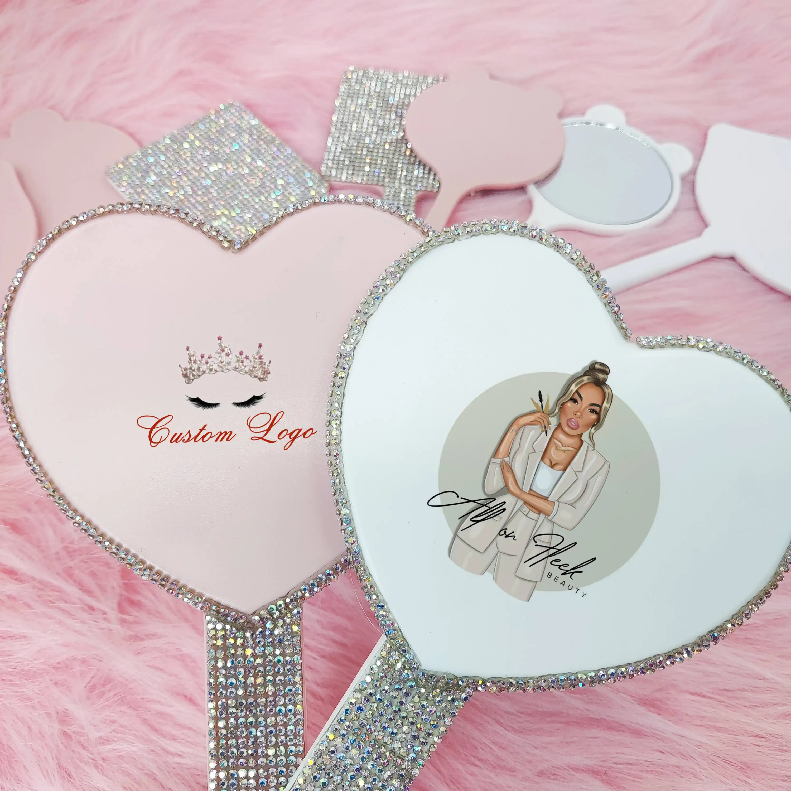 Private Label Cosmetics Custom Handheld Cosmetic Mirror Hand Mirror logo Custom Makeup Small Mirror