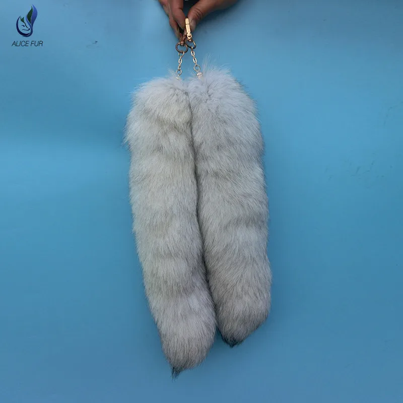 ALICEFUR Wholesale Natural Fox Tail Key Chain Blue Fox Fur Tail Keychain