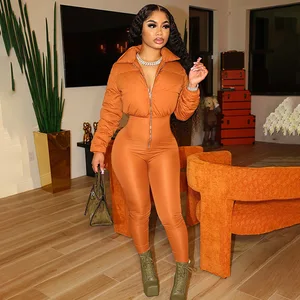 K23JP575 Thick One Piece Jumpsuit Winter Warm Puffer Jumpsuits Solid Women Breathable Jumpsuit