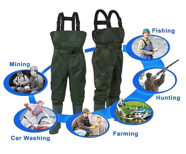 Waterproof Wader Boots Pvc rubber Fabric Fishing Chest Waders with Boots Strap Unisex Outdoor