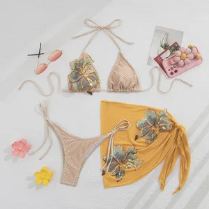 New Summer Women's Sexy and Fashionable Printed Neck Strap, Bareback Split Three Piece Bikini Swimsuit