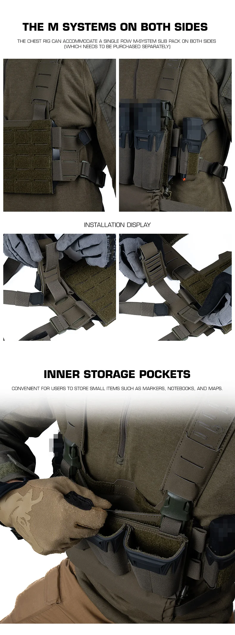 Taktische K-Modular-Brusttasche mit Schultergurten, atmungsaktives Mesh-Gewebe, passend für K-Z Airsoft Placard Admin Pouch – Detail 11
