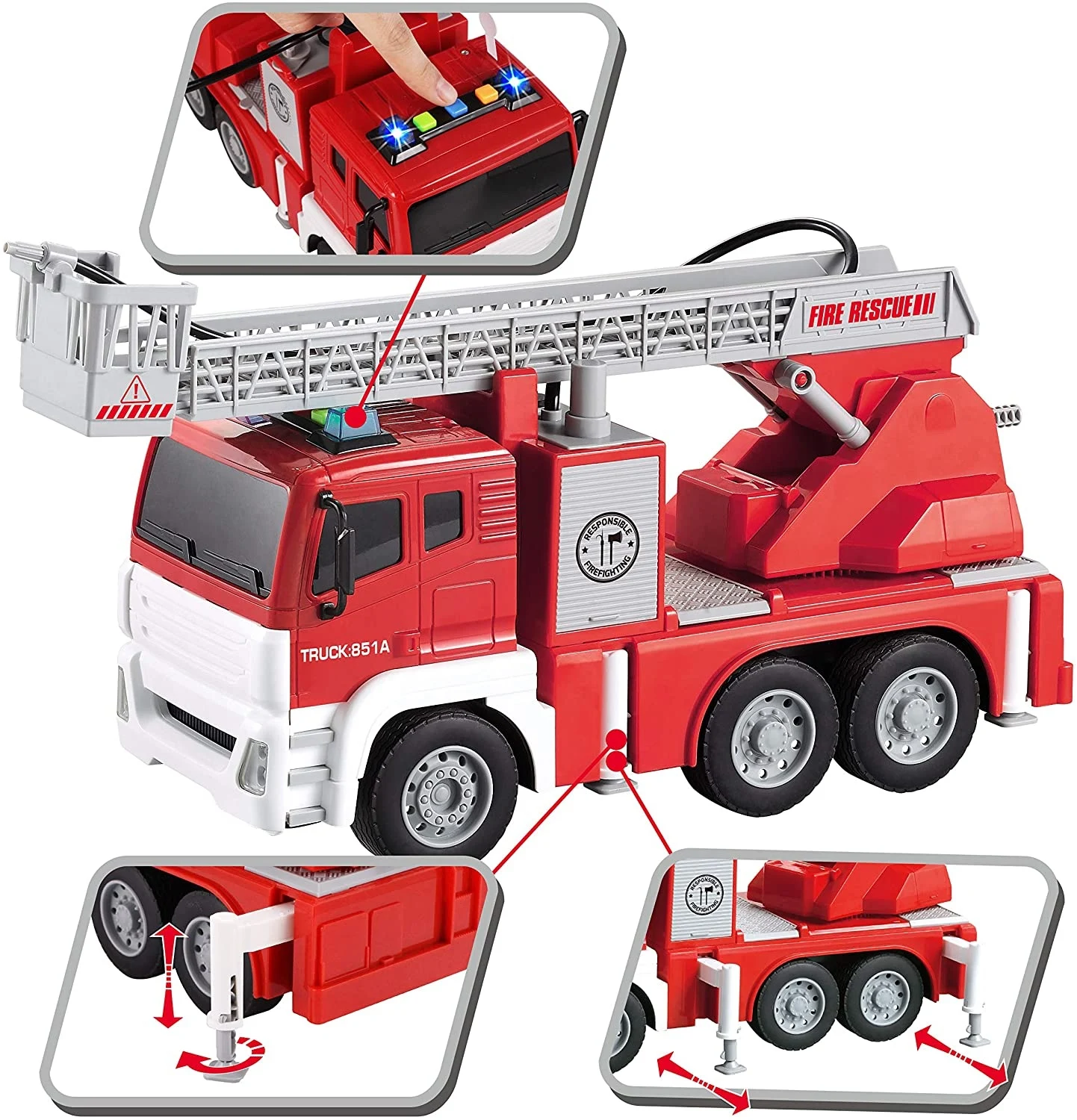 Jumbo Friction Powered Fire Truck Toy with Lights & Sounds