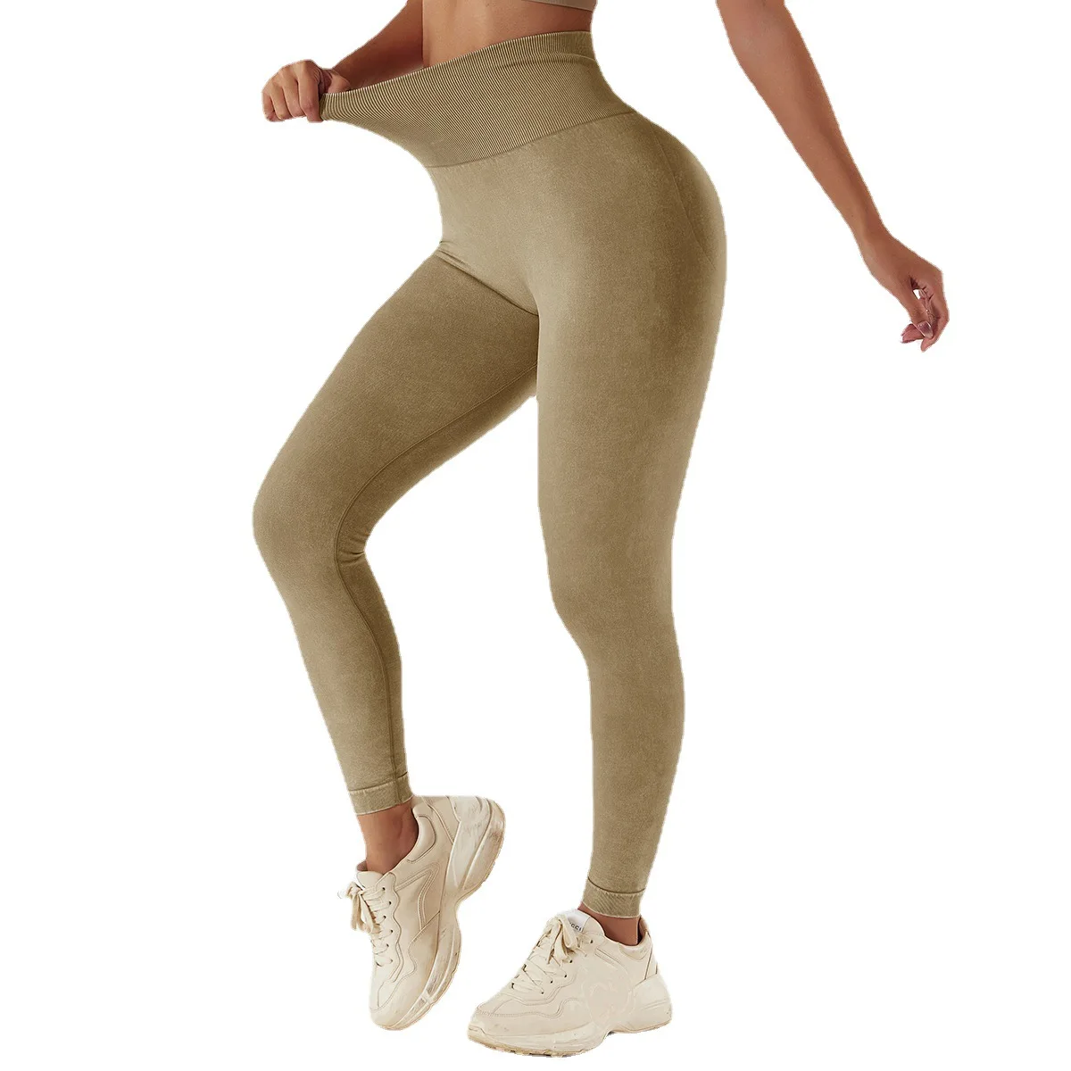 Hot Sale Sand Washed Seamless Yoga Pants High Waist Peach Hip Lift