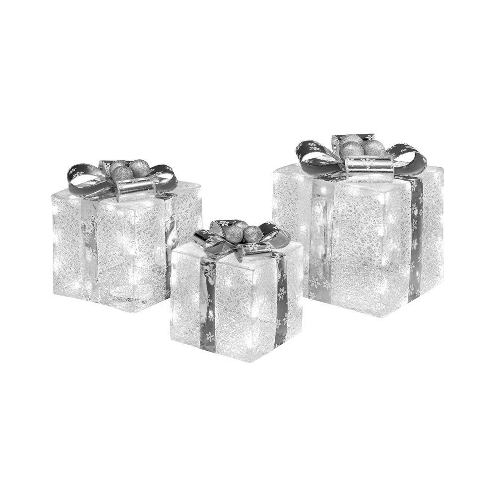 Outdoor Commercial 3D LED 3PK Motif Christmas Light Display Fabric Gift Box Pattern Lighting for Festive Season