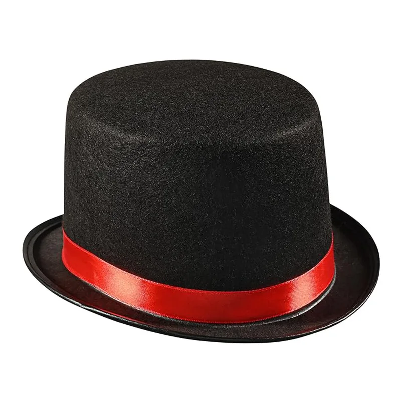 Hot Selling Tall Black Satin Finish Top Hat Vintage Black Felt Tall Top Hat for Magician Circus Ringmaster Steampunk Supplies